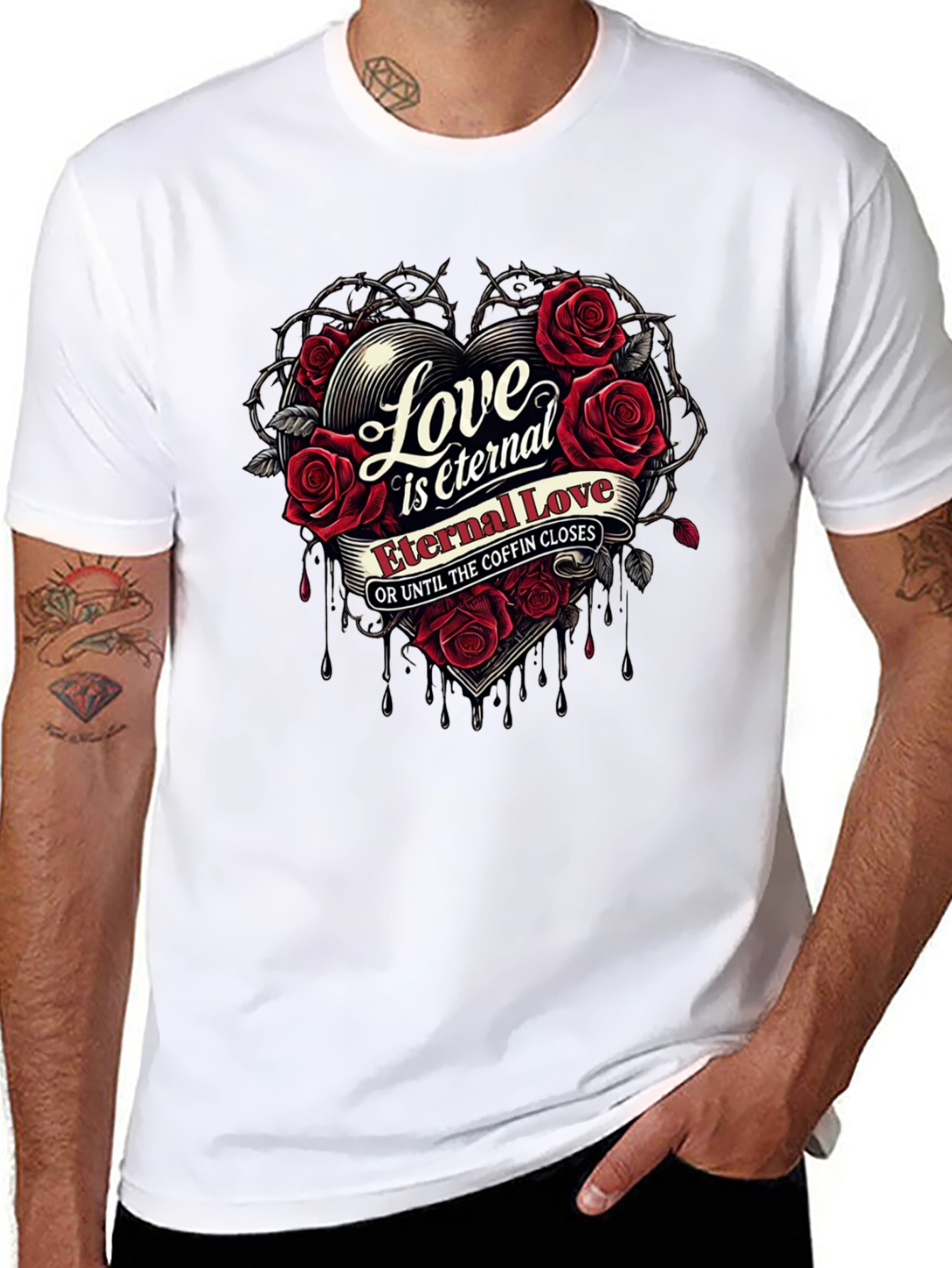 Eternal Love Rose Heart Graphic Black T-Shirt