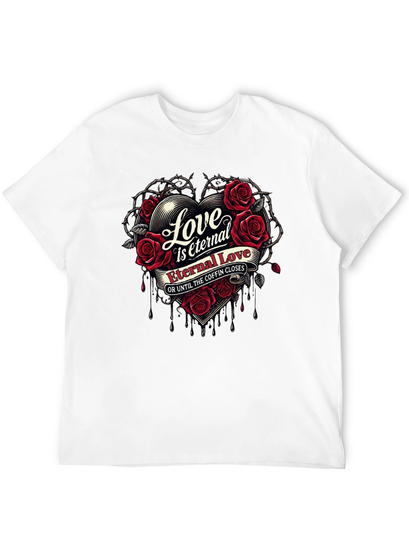 Eternal Love Rose Heart Graphic Black T-Shirt