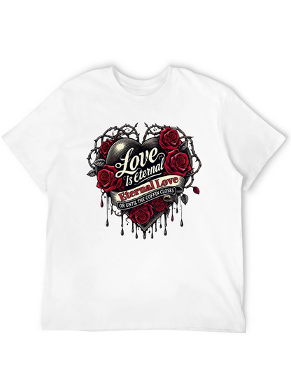 Eternal Love Rose Heart Graphic Black T-Shirt