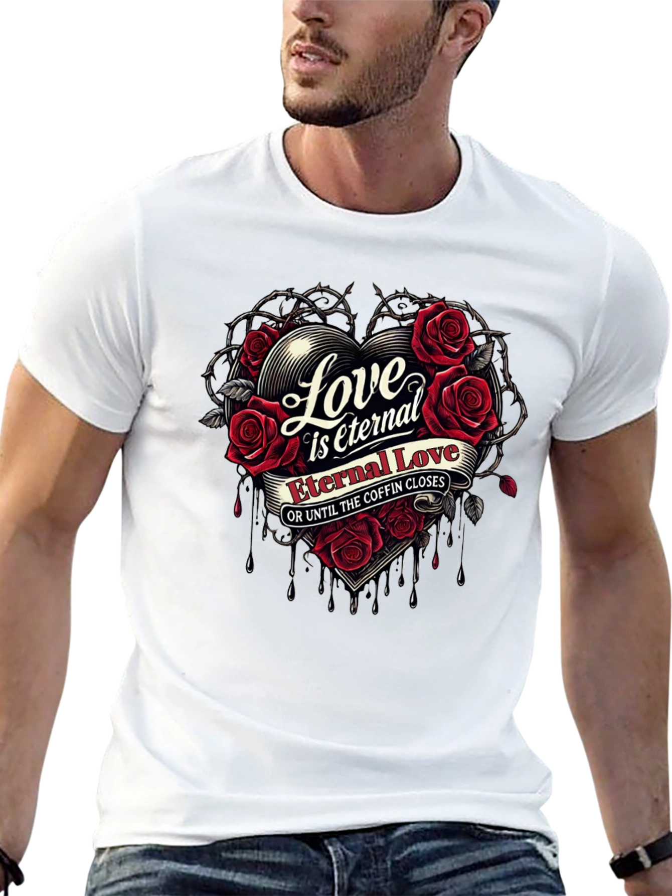 Eternal Love Rose Heart Graphic Black T-Shirt
