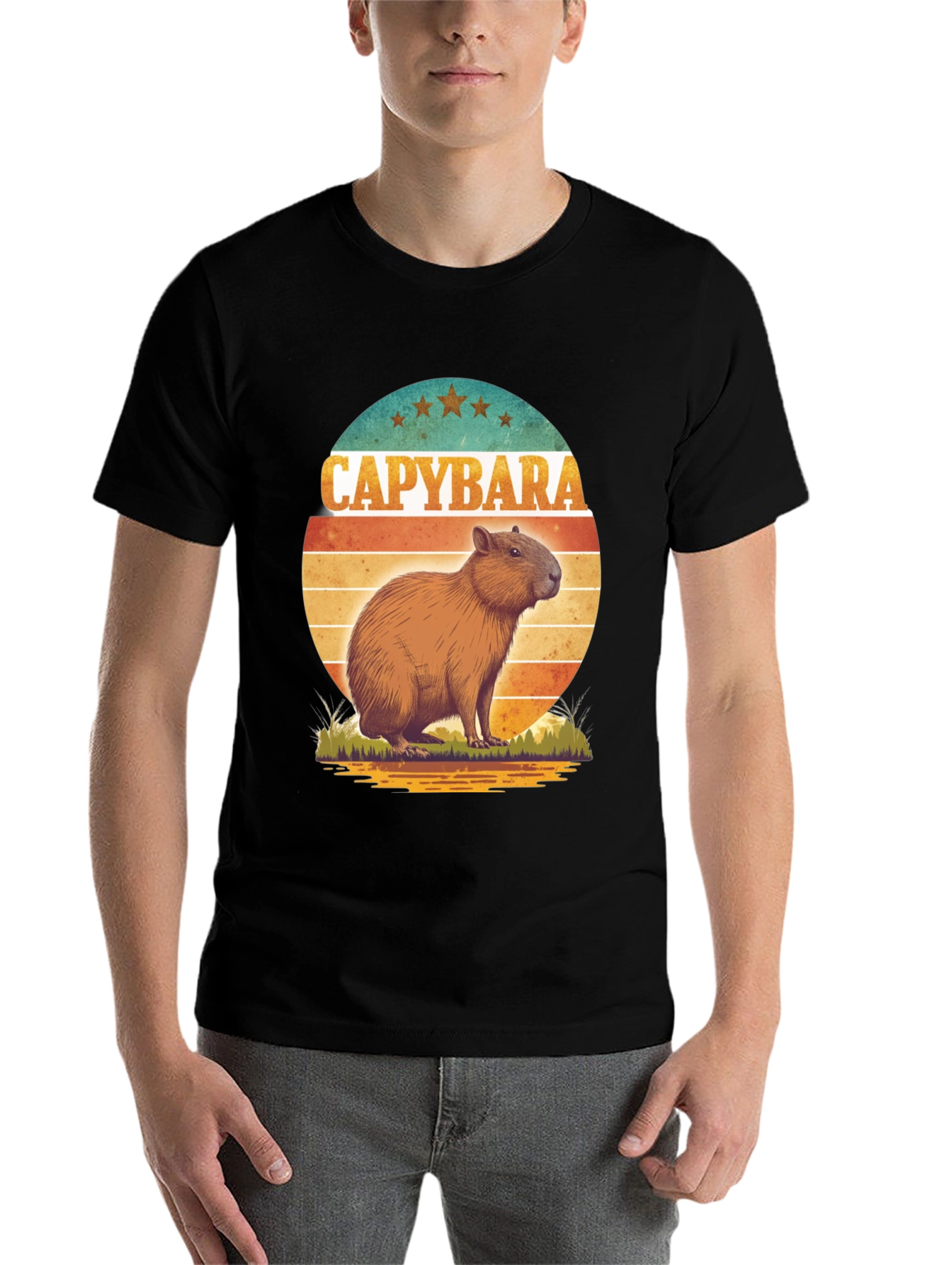 Capybara Retro Sunset Graphic Tee