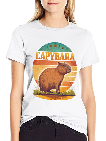 Capybara Retro Sunset Graphic Tee