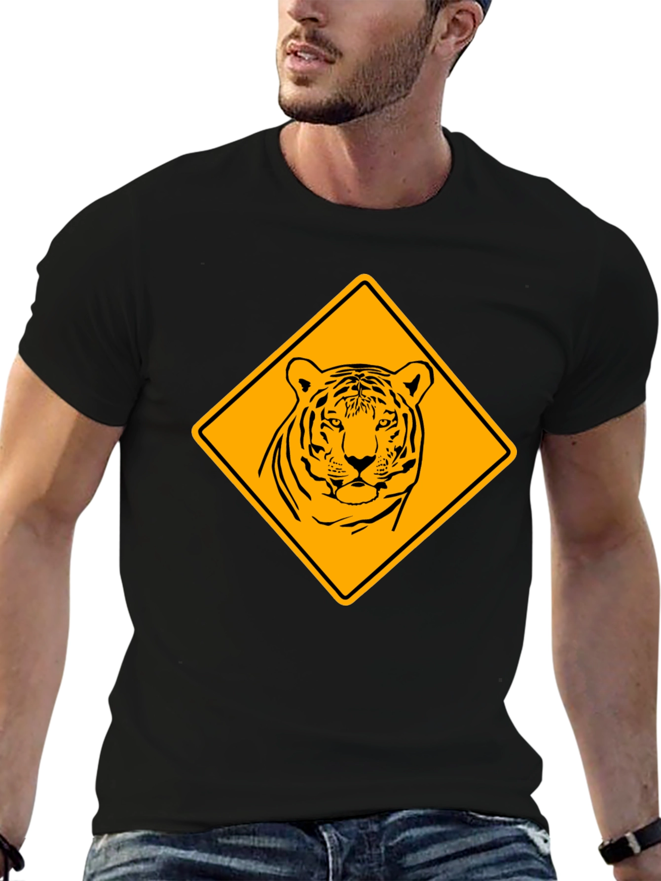 Tiger Warning Sign Graphic Tee