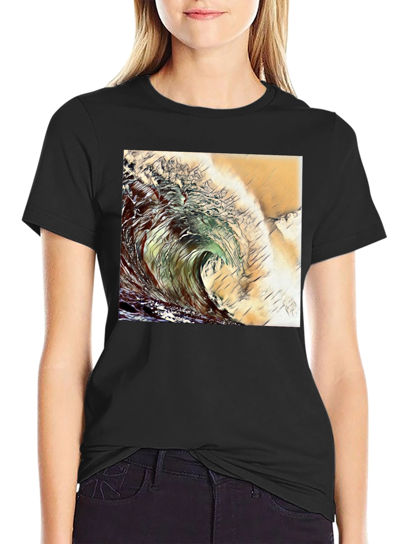 Wave Design Black T-Shirt