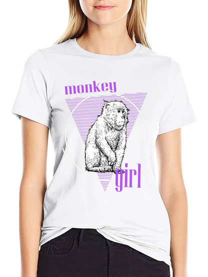 Monkey Girl Graphic Tee - Trendy Black T-Shirt