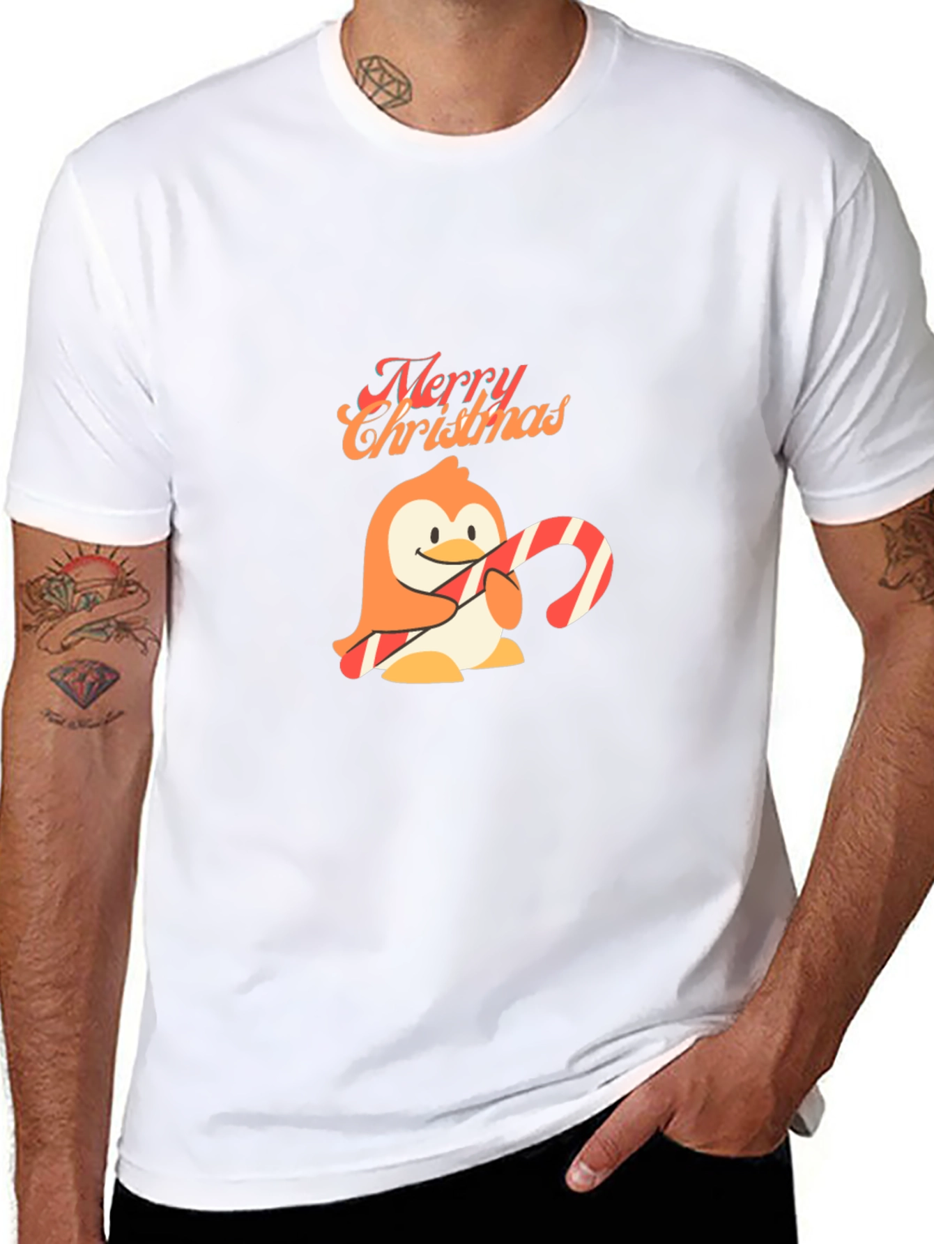 Festive Penguin Merry Christmas Black T-Shirt