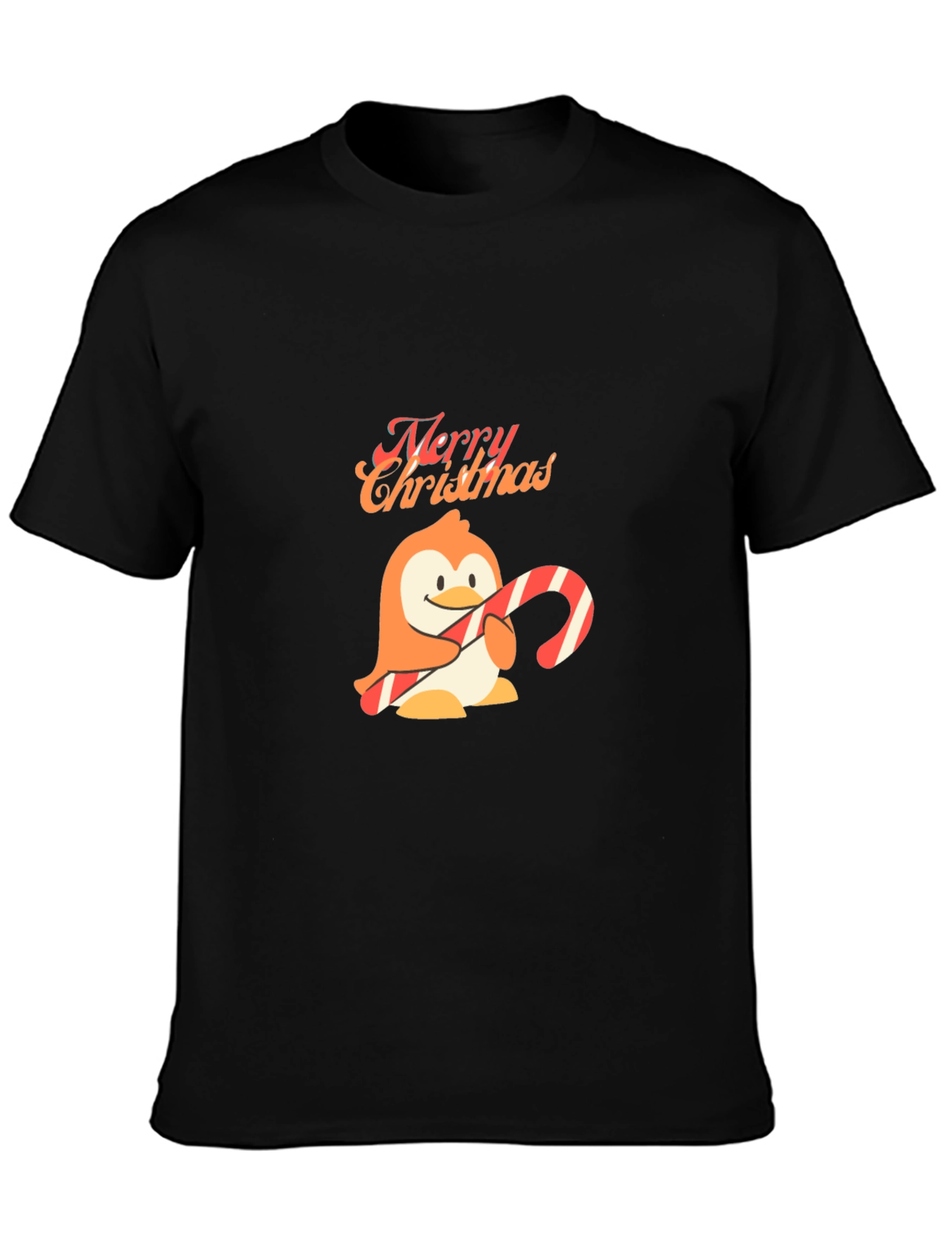 Festive Penguin Merry Christmas Black T-Shirt