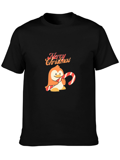 Festive Penguin Merry Christmas Black T-Shirt