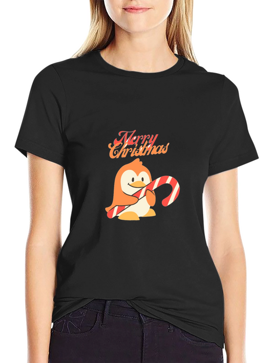 Festive Penguin Merry Christmas Black T-Shirt