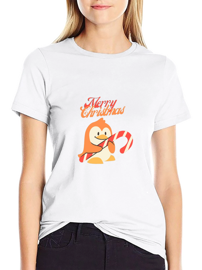 Festive Penguin Merry Christmas Black T-Shirt