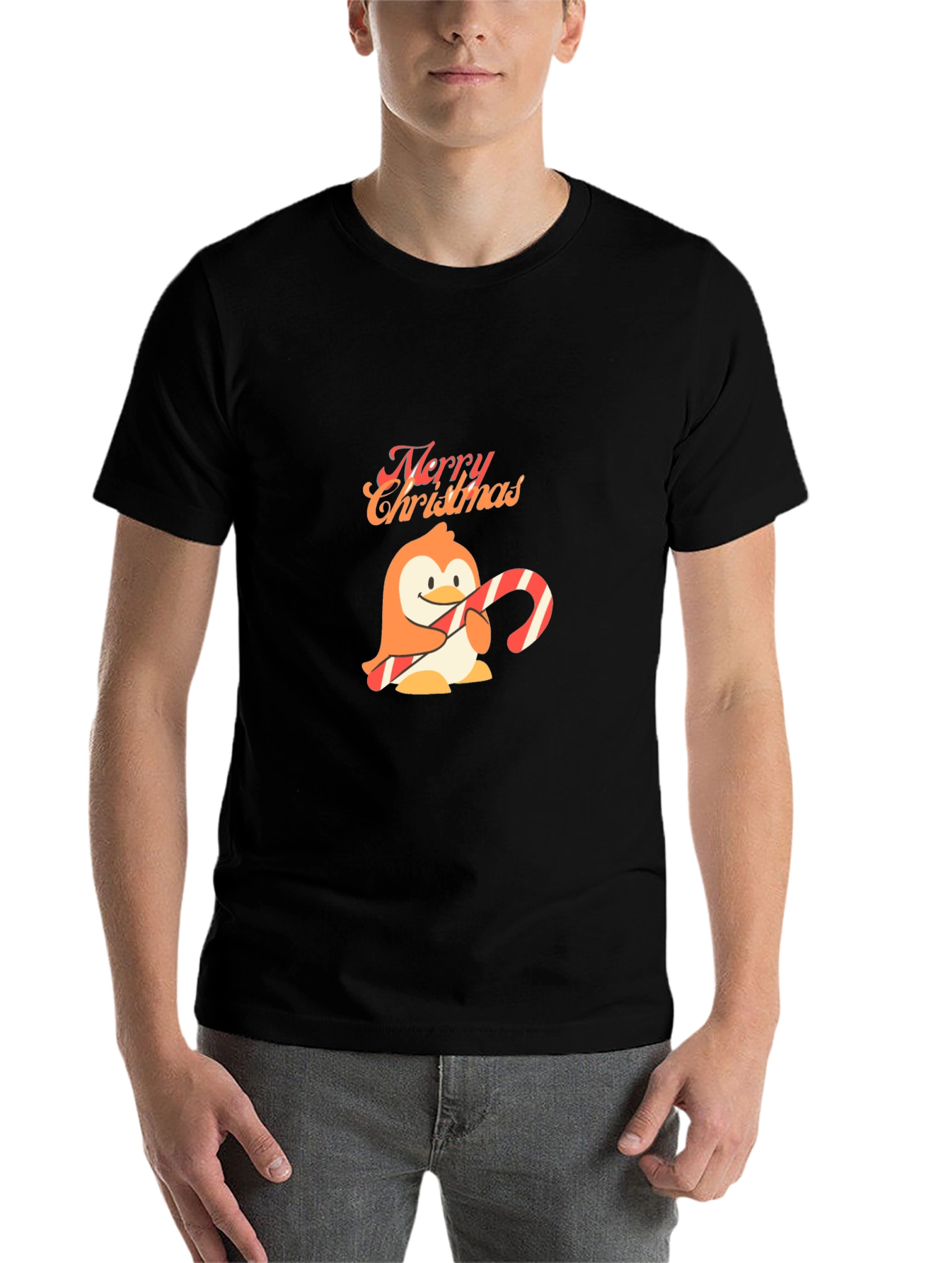 Festive Penguin Merry Christmas Black T-Shirt