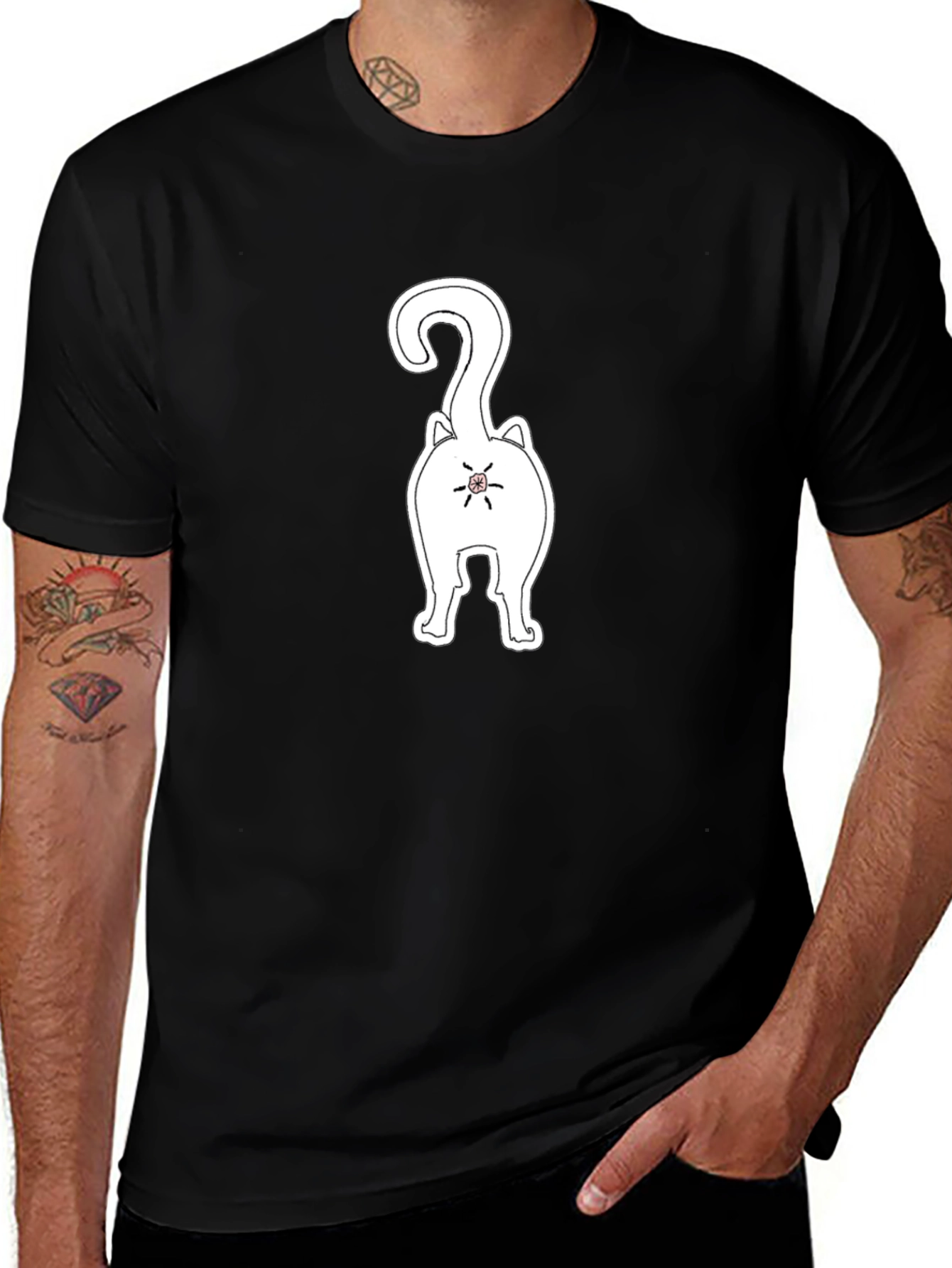 Funny Cat Butt Black T-Shirt