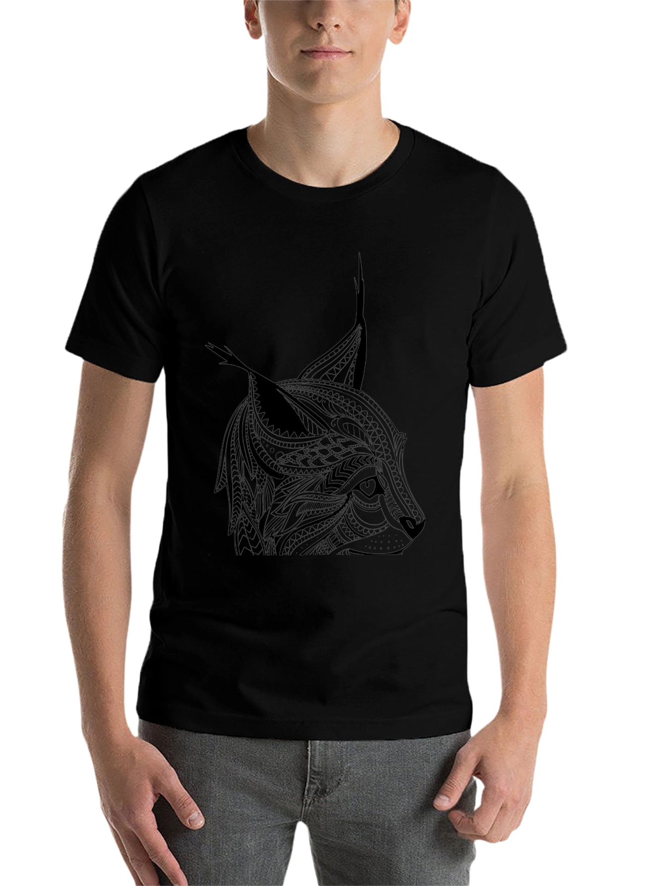 Tribal Lynx Graphic T-Shirt - Mens Black Tee