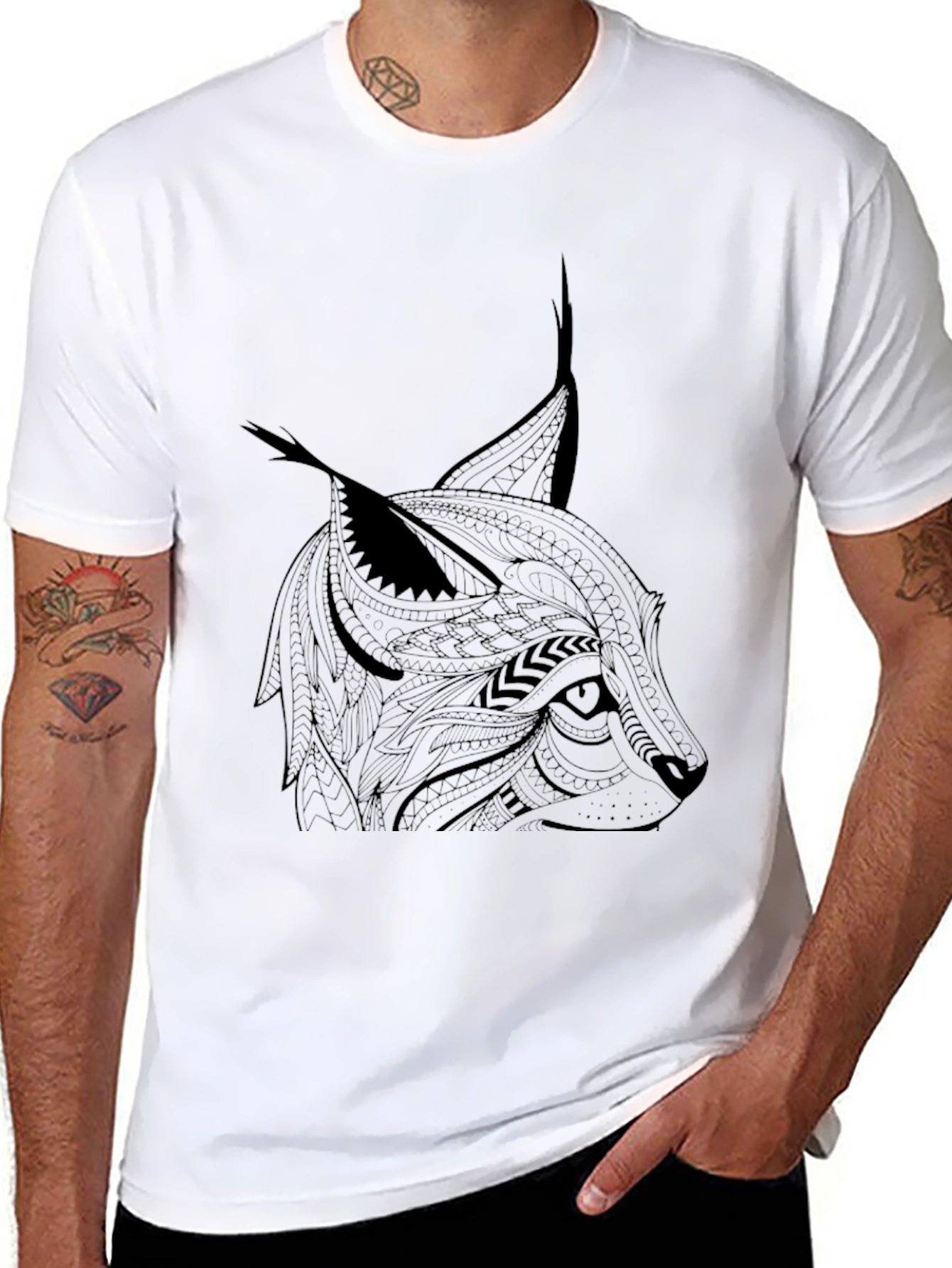 Tribal Lynx Graphic T-Shirt - Mens Black Tee