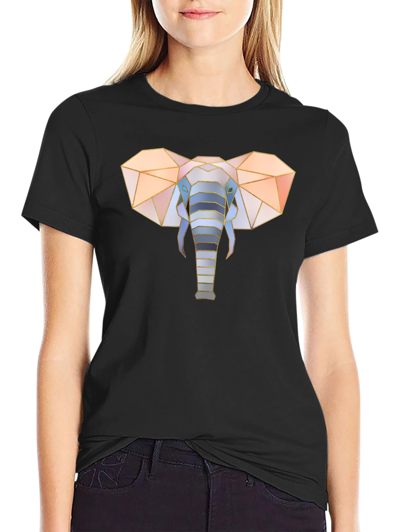 Geometric Elephant Graphic Tee - Stylish Mens Black T-Shirt