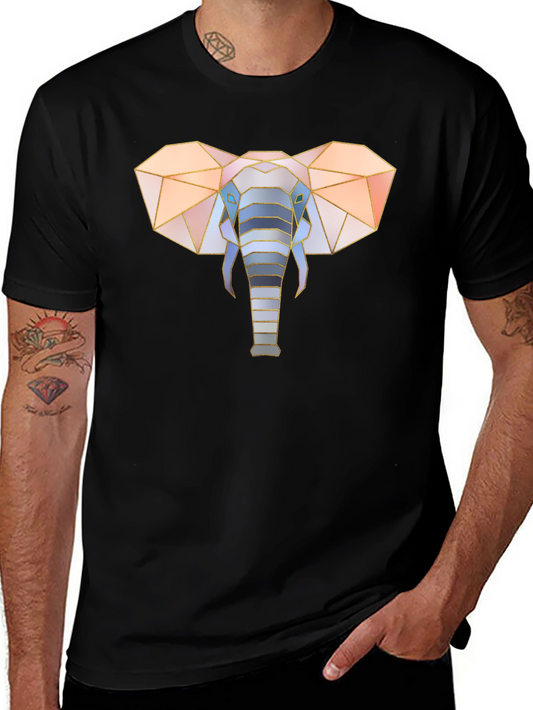 Geometric Elephant Graphic Tee - Stylish Mens Black T-Shirt