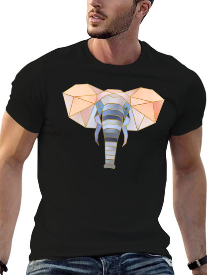 Geometric Elephant Graphic Tee - Stylish Mens Black T-Shirt