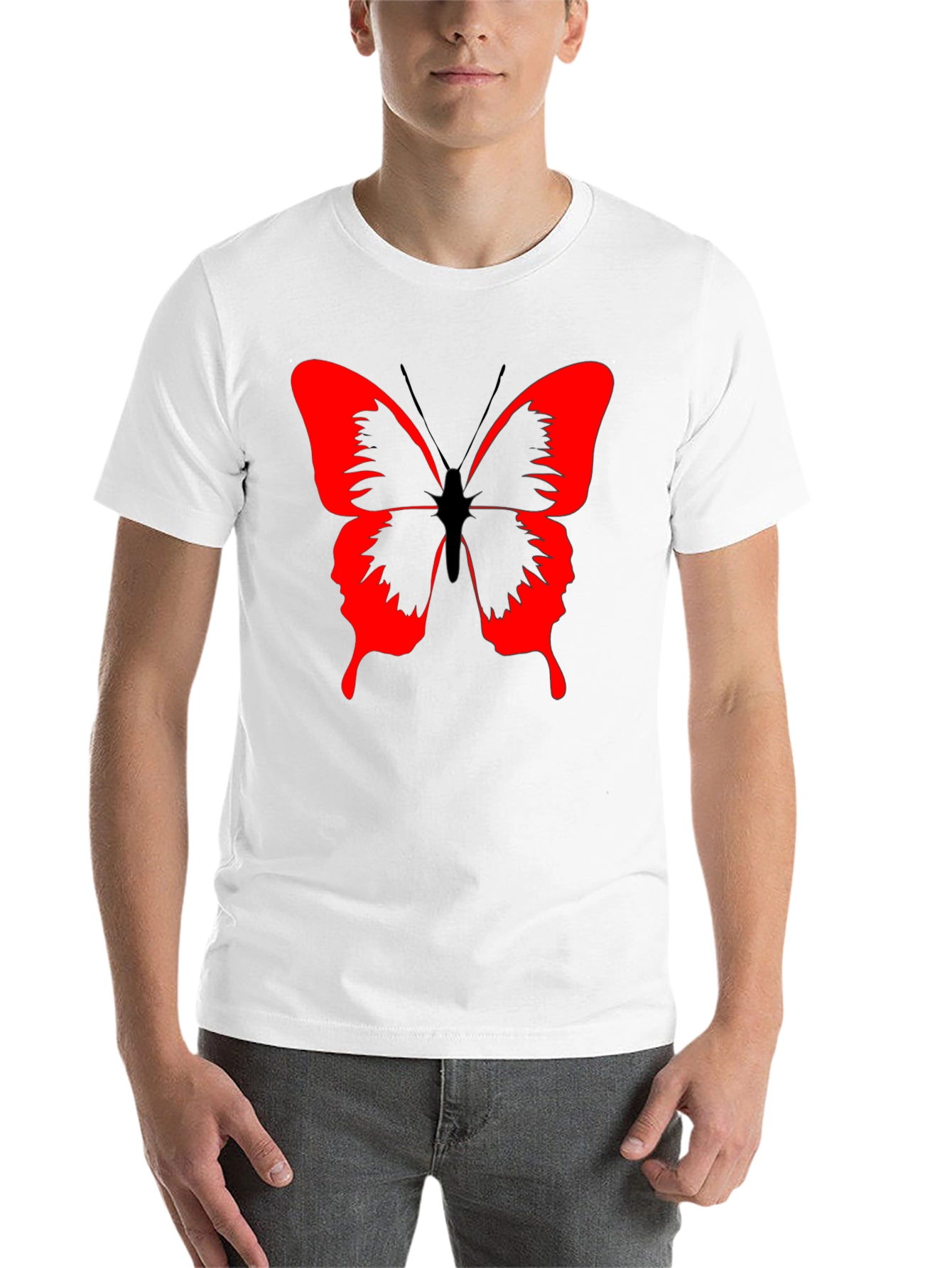 Butterfly Graphic Black T-Shirt - Bold Red Design