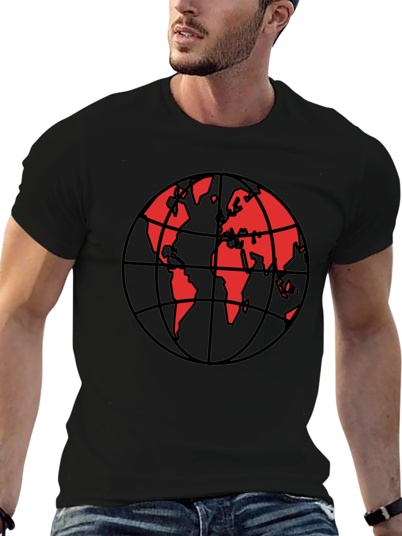 Red Globe Graphic Black T-Shirt