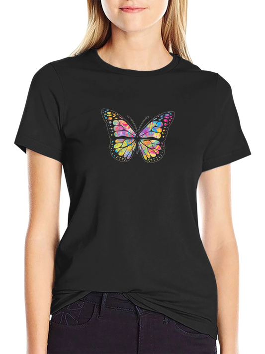 Colorful Butterfly Graphic Black T-Shirt