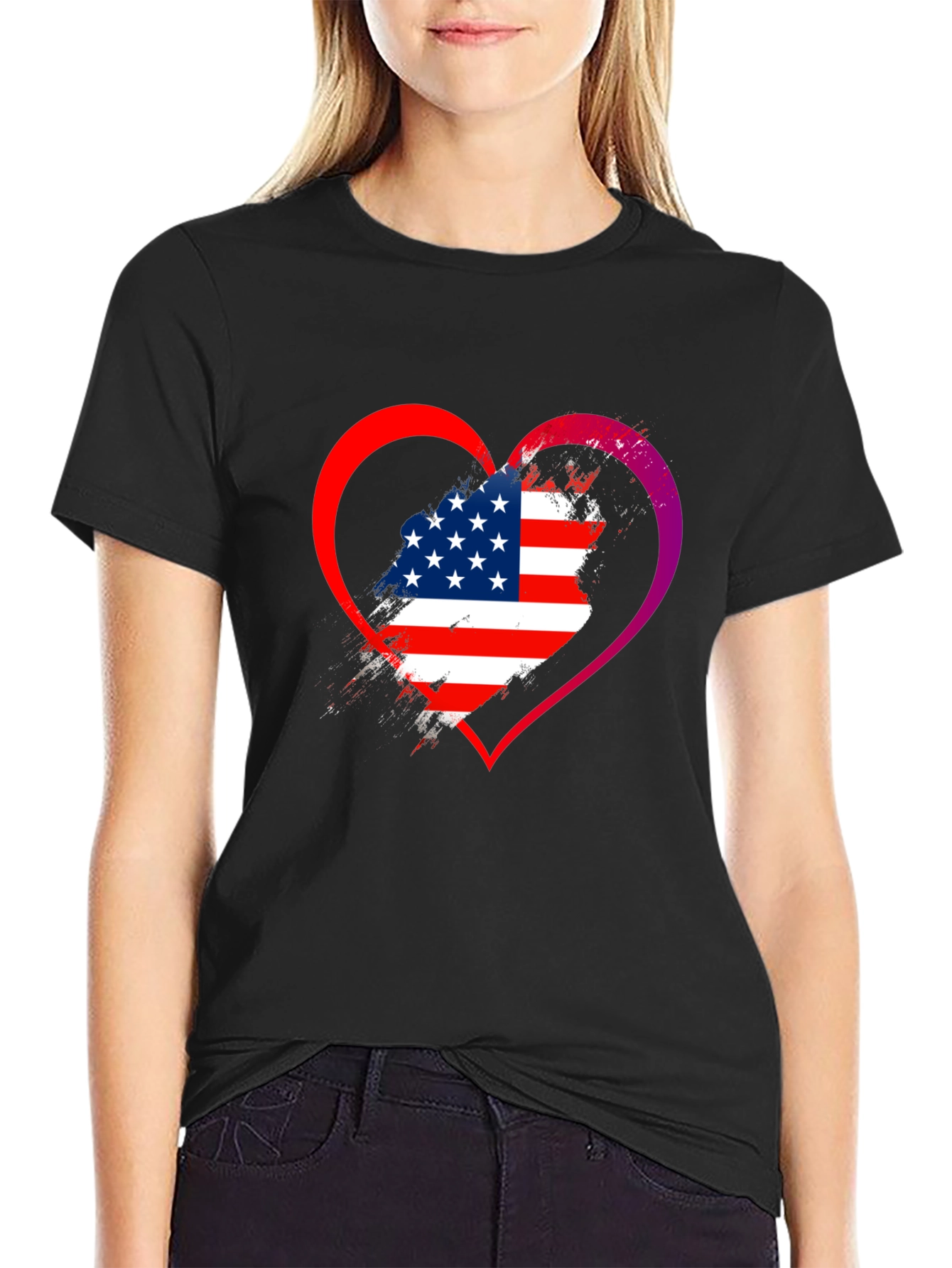 USA Flag Heart Graphic T-Shirt