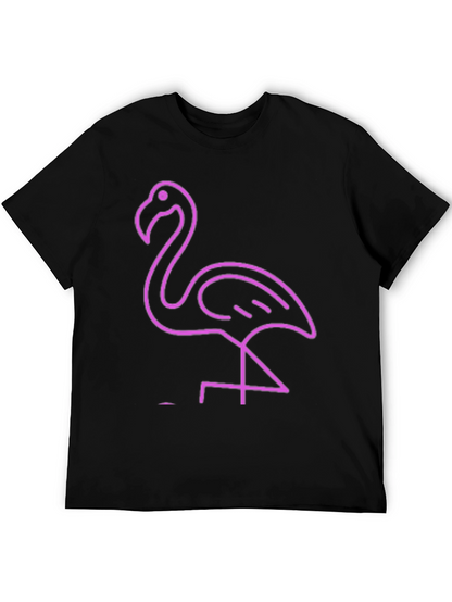 Neon Flamingo Graphic Tee - Black Cotton Casual T-Shirt