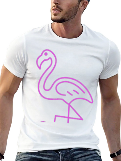 Neon Flamingo Graphic Tee - Black Cotton Casual T-Shirt