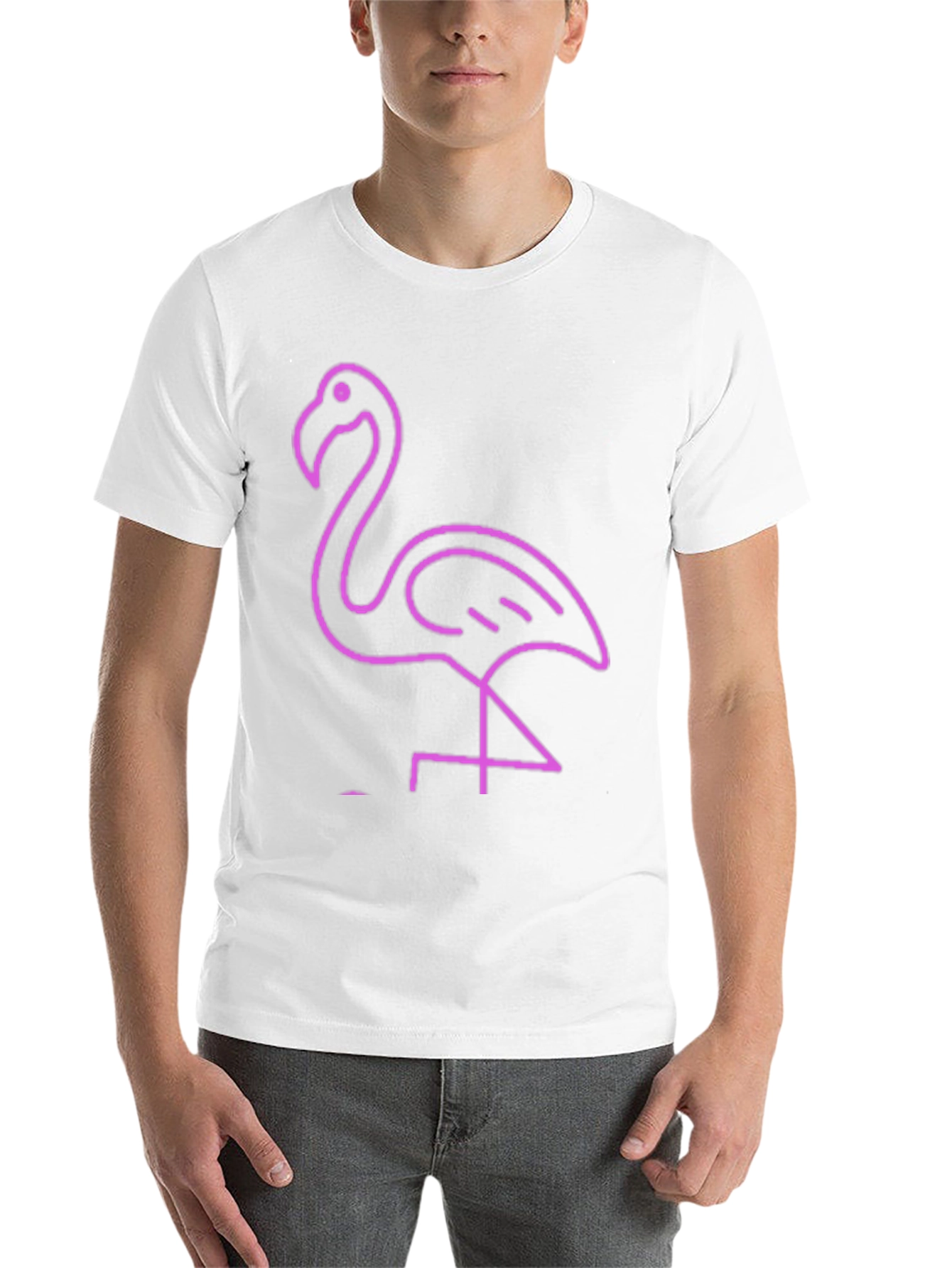 Neon Flamingo Graphic Tee - Black Cotton Casual T-Shirt