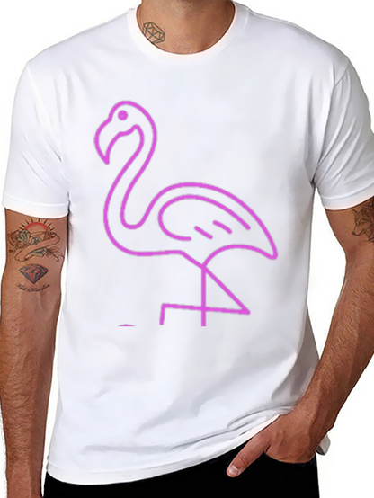 Neon Flamingo Graphic Tee - Black Cotton Casual T-Shirt