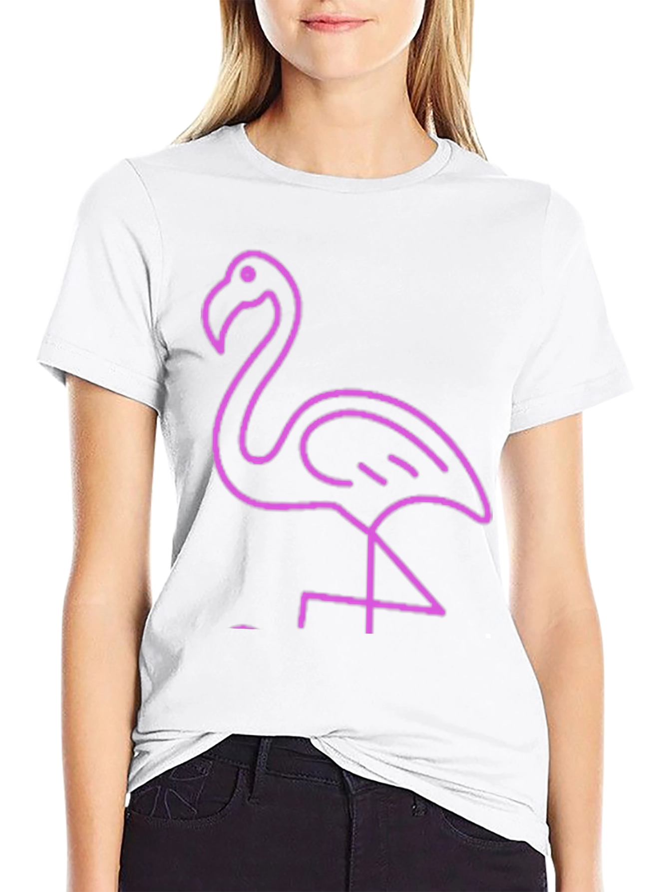 Neon Flamingo Graphic Tee - Black Cotton Casual T-Shirt