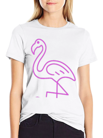 Neon Flamingo Graphic Tee - Black Cotton Casual T-Shirt