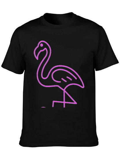 Neon Flamingo Graphic Tee - Black Cotton Casual T-Shirt