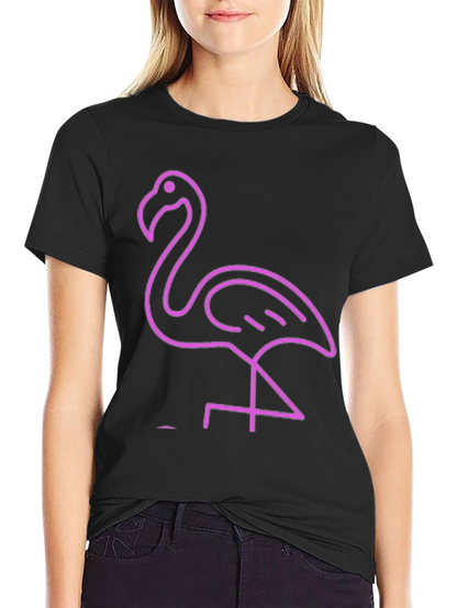 Neon Flamingo Graphic Tee - Black Cotton Casual T-Shirt