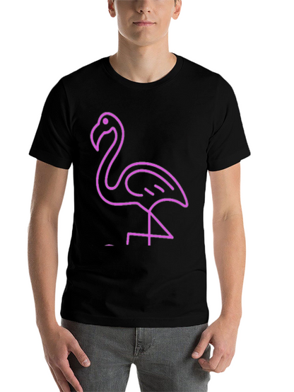 Neon Flamingo Graphic Tee - Black Cotton Casual T-Shirt