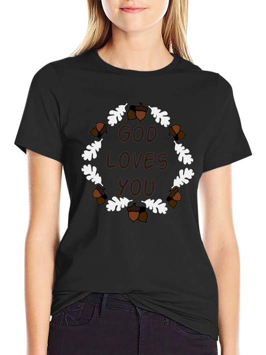 God Loves You Acorn Wreath Graphic T-Shirt