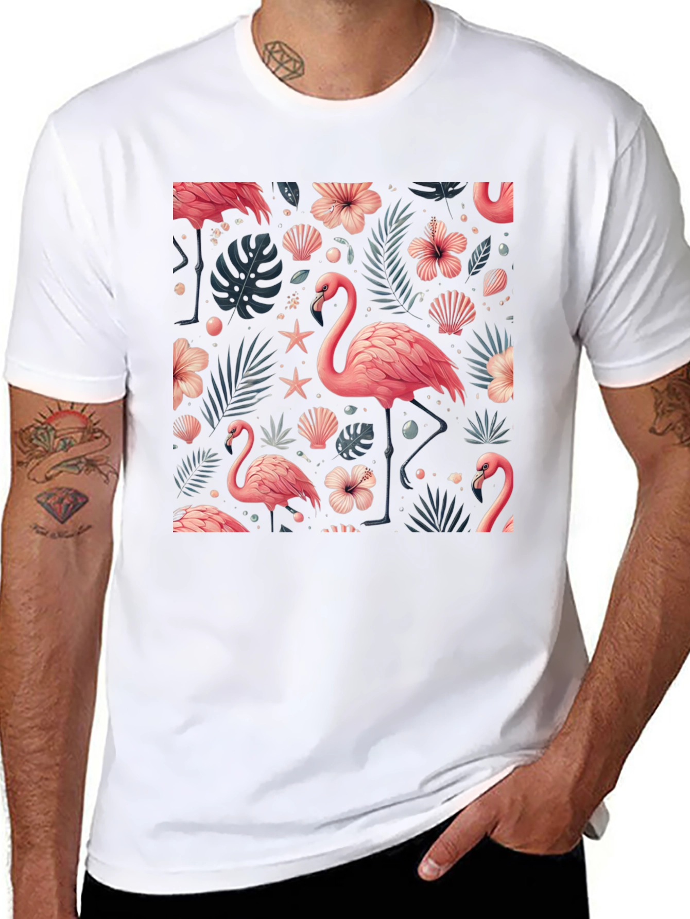 Tropical Flamingo Print T-Shirt