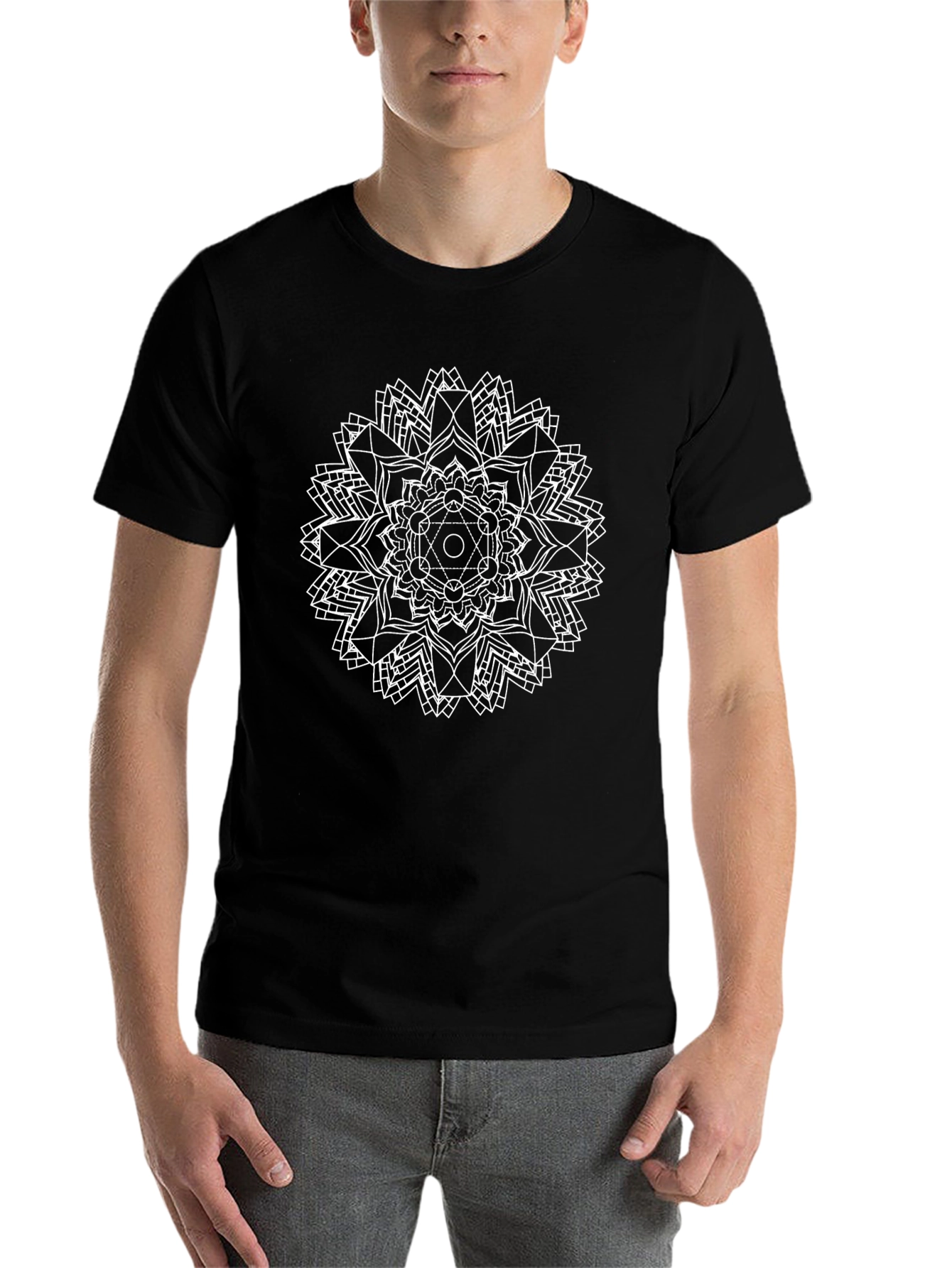 Geometric Mandala Graphic Black T-Shirt