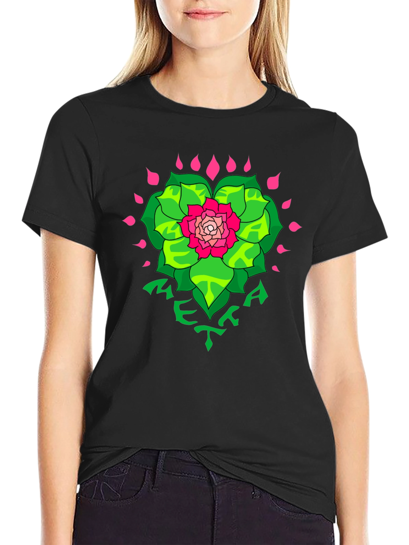 Floral META Graphic Black T-Shirt