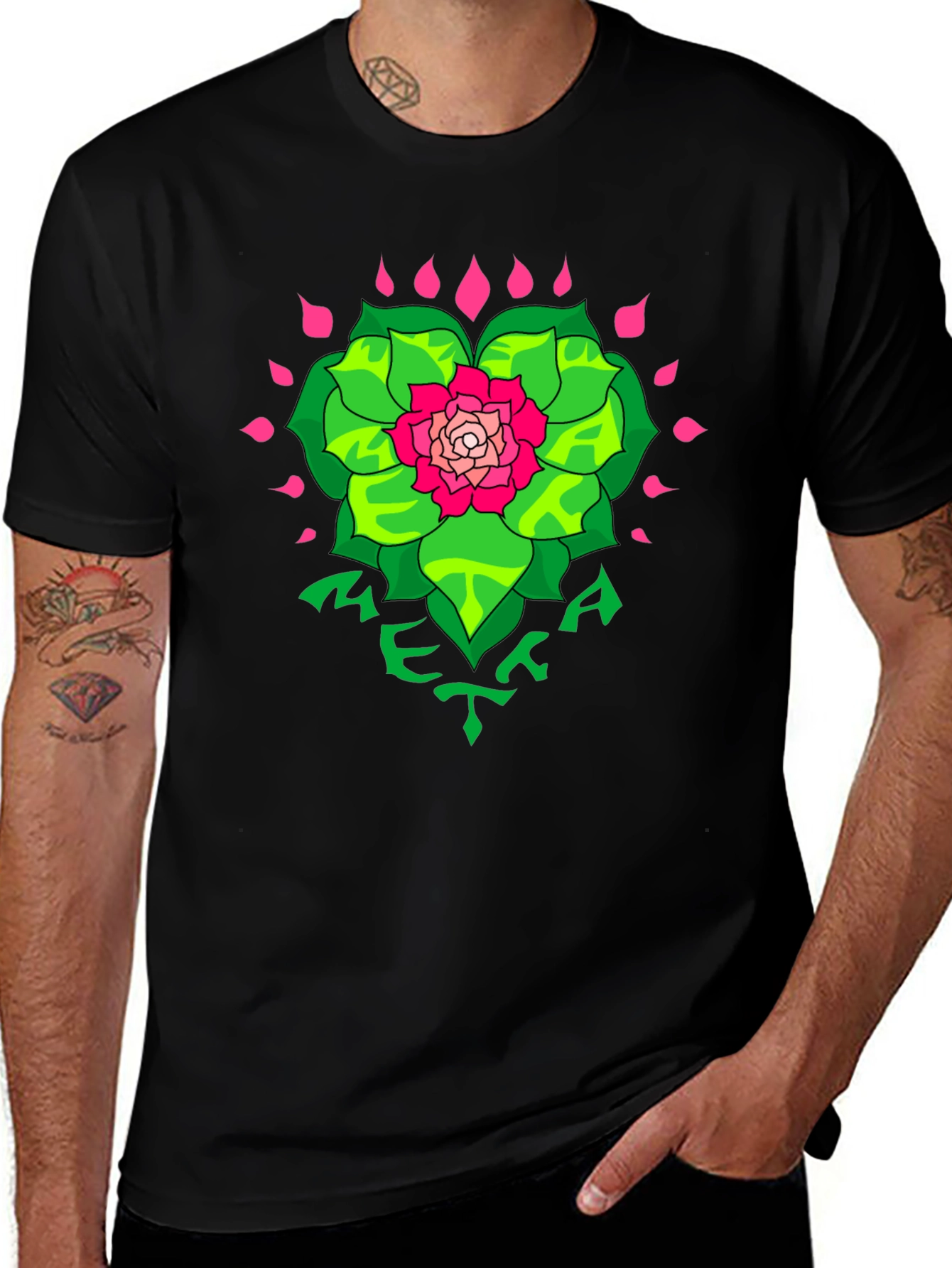 Floral META Graphic Black T-Shirt