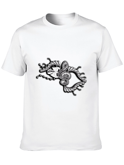 Stylish Black Tee with Music Note Graphic Design