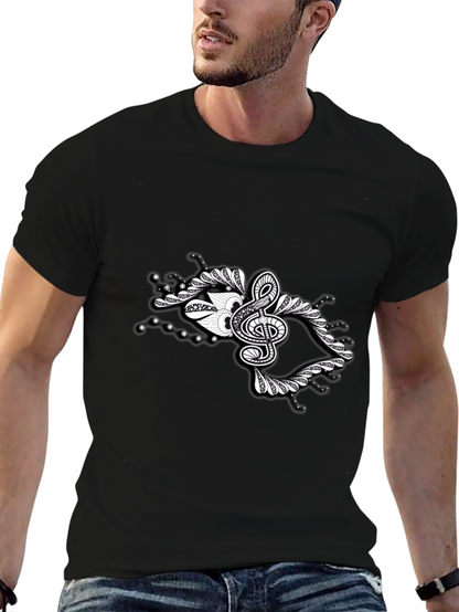 Stylish Black Tee with Music Note Graphic Design