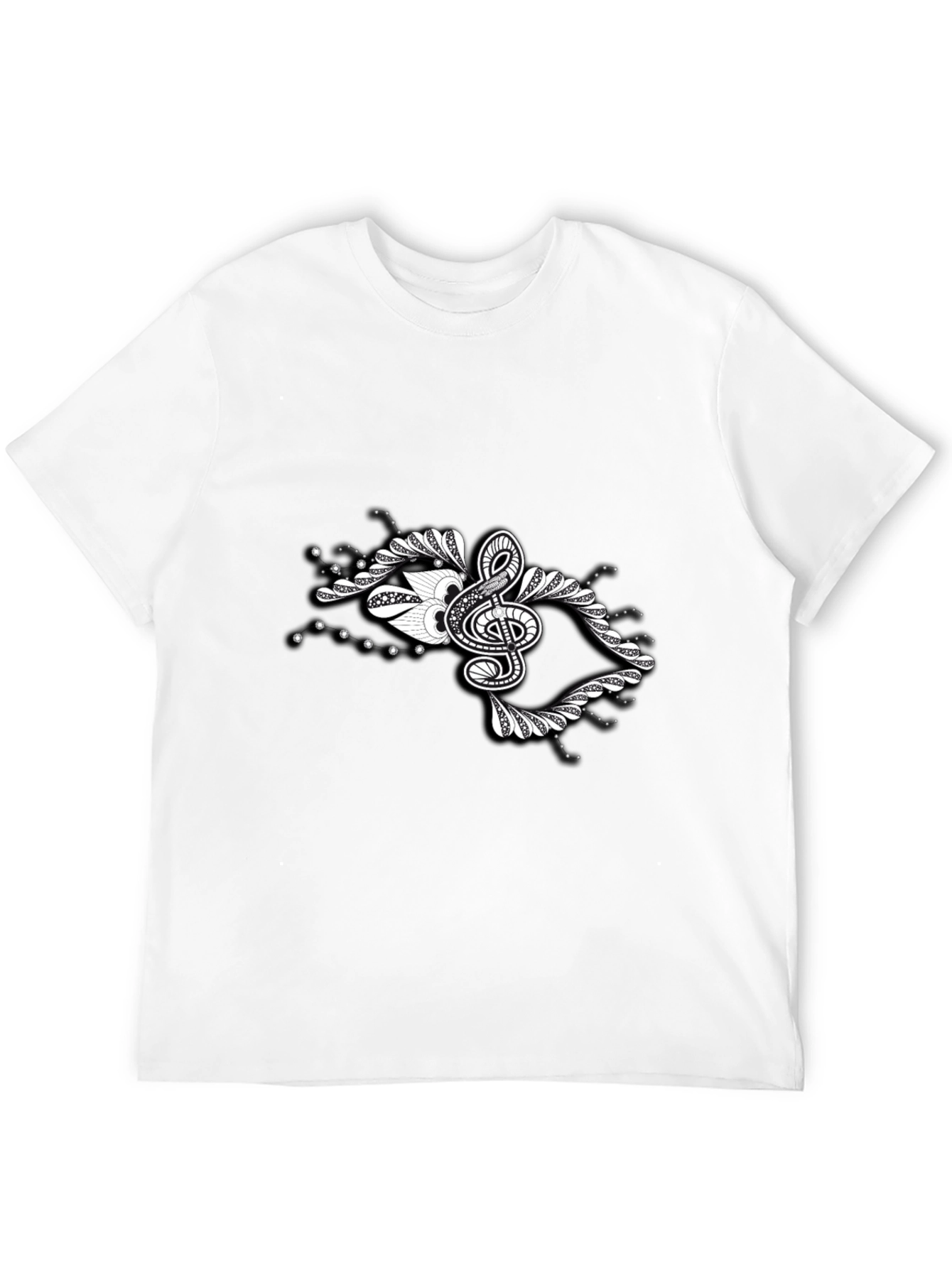 Stylish Black Tee with Music Note Graphic Design