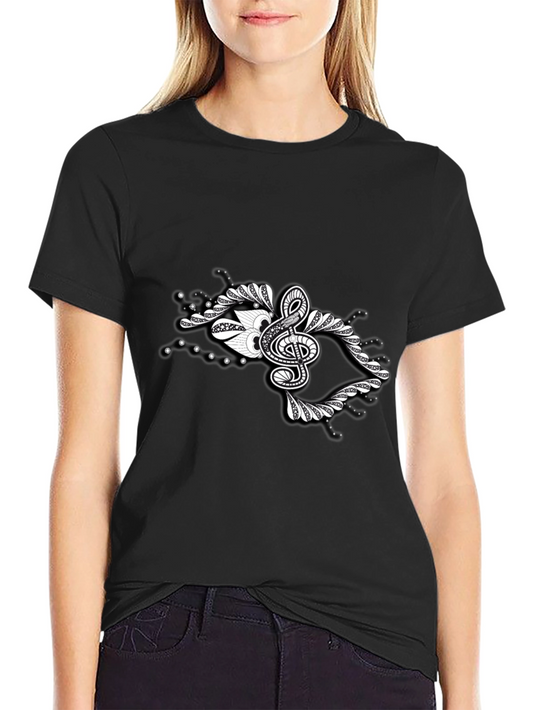 Stylish Black Tee with Music Note Graphic Design