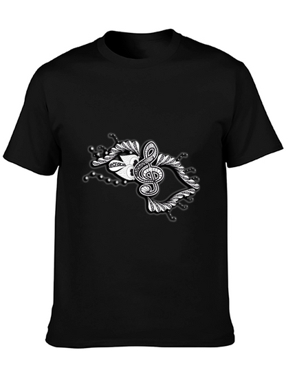 Stylish Black Tee with Music Note Graphic Design