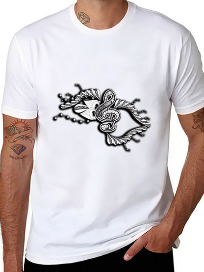 Stylish Black Tee with Music Note Graphic Design