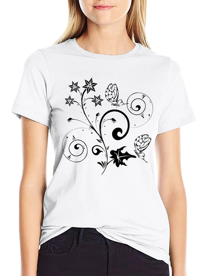 Floral Scrollwork Black T-Shirt