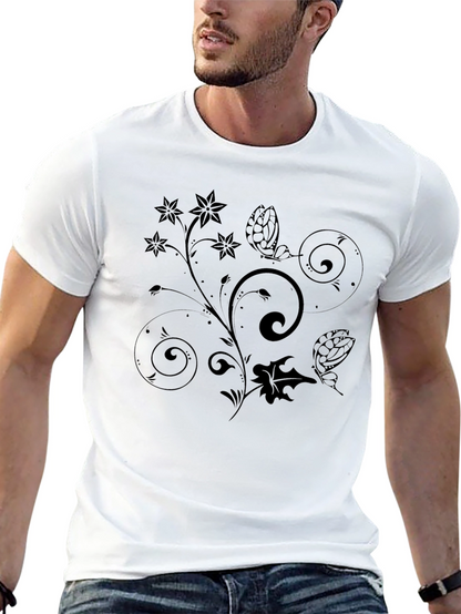 Floral Scrollwork Black T-Shirt