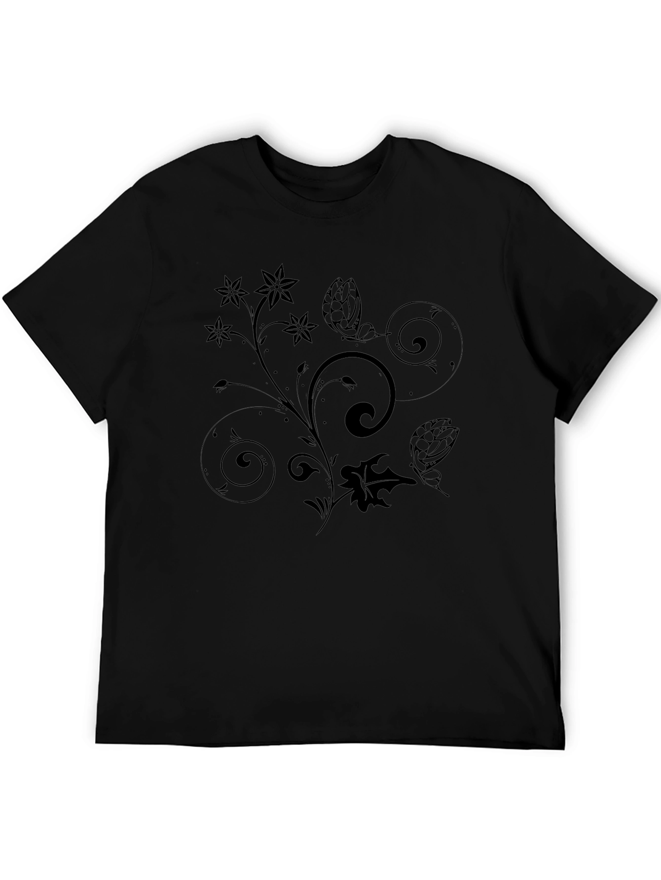 Floral Scrollwork Black T-Shirt
