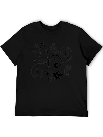 Floral Scrollwork Black T-Shirt