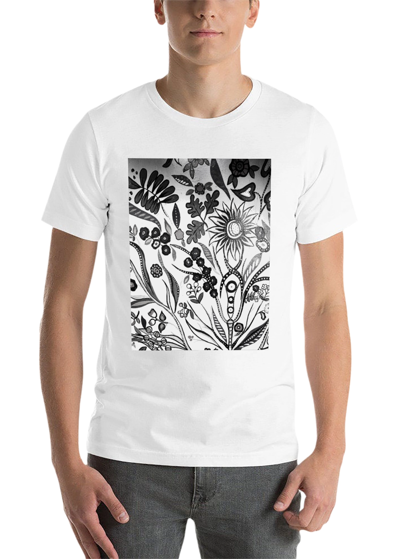 Floral Pattern Black Graphic Tee